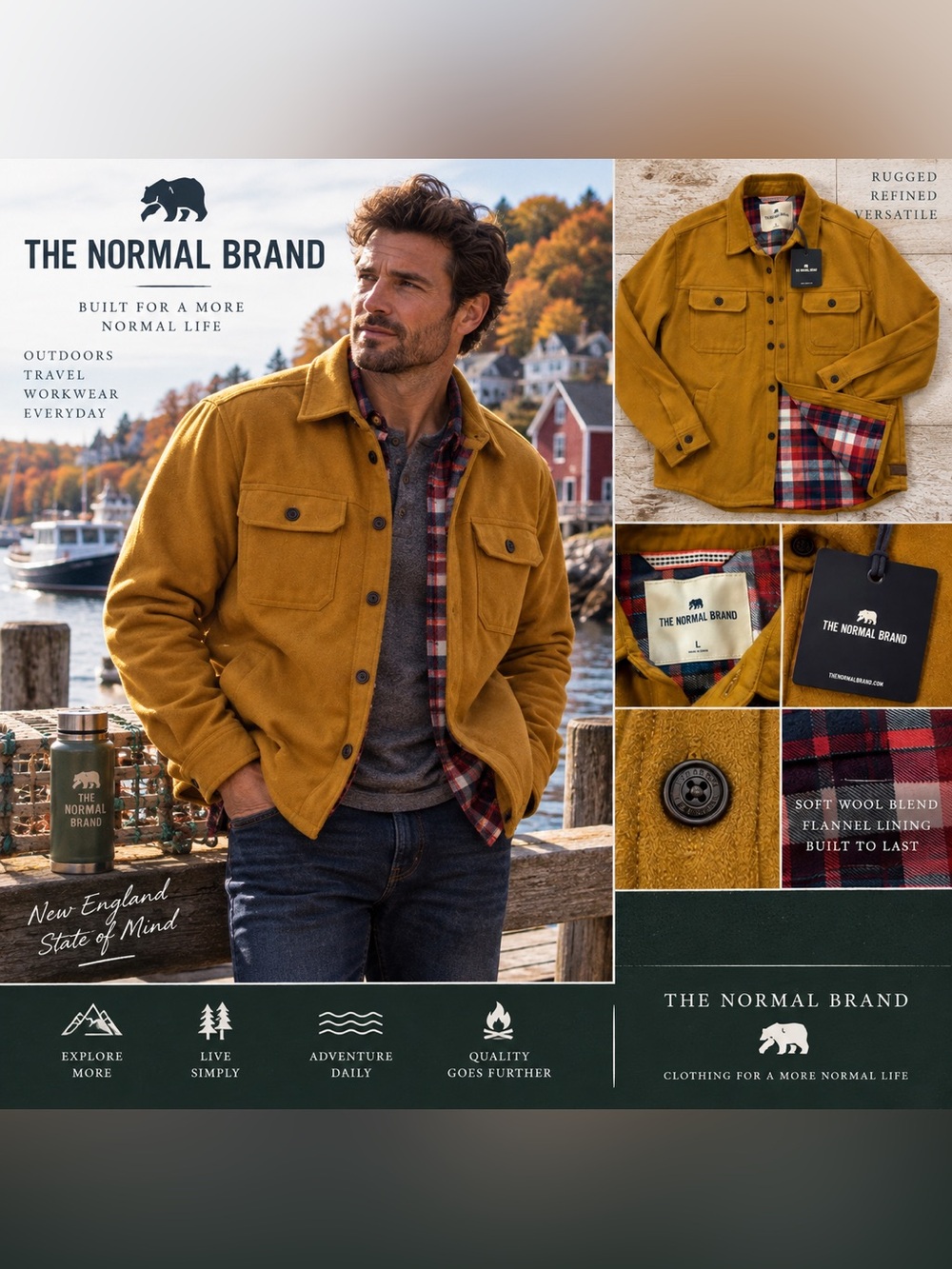 The Normal Brand Men's Mustard Shirt Jacket with Plaid Lining